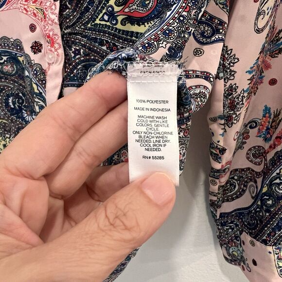 Express Pink Paisley Portofino Shirt Button Down Size S Roll Tab Sleeves - Picture 5 of 8